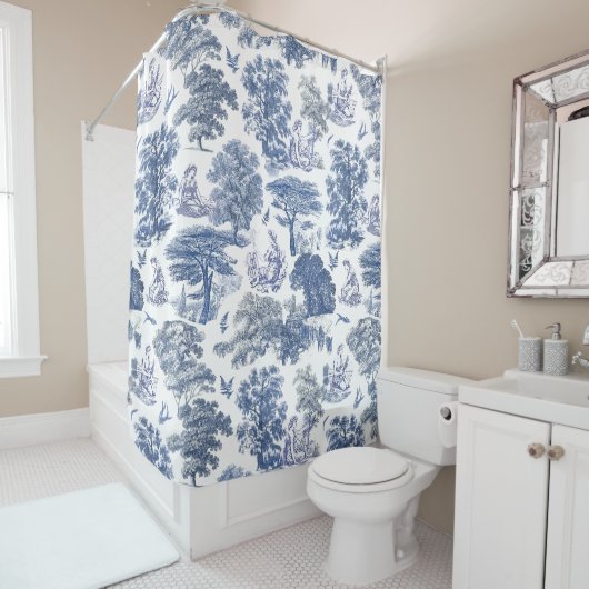 Rideaux De Douche Classé élégant Rustic Blue Country Toile (En situation)