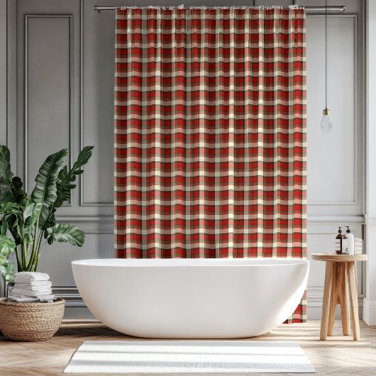 Rideaux De Douche Classic Christmas Curtain Red Green Plaid Style