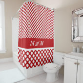 Rideaux De Douche Classic Monogramme Pot Rouge & Blanc Polka (En situation)