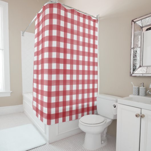 Rideaux De Douche Classic Rouge et Blanc En vichy Plaid Motif (En situation)