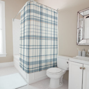 Rideaux De Douche Classique carreaux bleu doux et beige