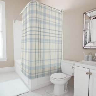 Rideaux De Douche Classique carreaux bleu doux et beige