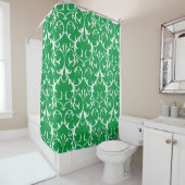 Rideaux De Douche Classique Kelly Green & White Damask Floral (En situation)