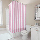 Rideaux De Douche Classique rayé rose clair et blanc (En situation)
