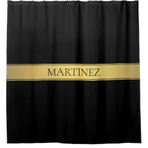Rideaux De Douche Classy Faux Gold Stripe & Black Arrière - plan ou