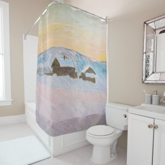 Rideaux De Douche Claude Monet - Norvège Paysage, Maisons Bleues (En situation)