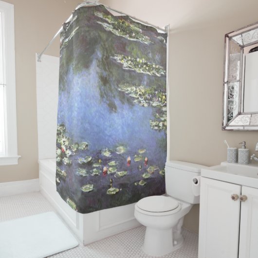 Rideaux De Douche Claude Monet, Water Lilies, 1906, Bleu (En situation)