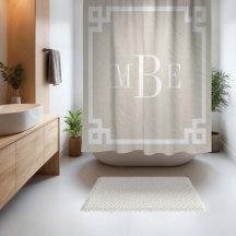 Clé grecque beige clair et blanc | Monogrammé