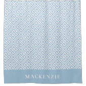Rideaux De Douche Clé grecque bleu ciel et blanc Monogramme de nom (Devant)
