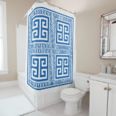 Rideaux De Douche Clé grecque Motif bleu et blanc (En situation)