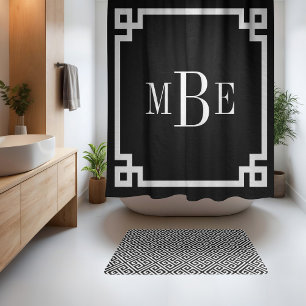 Rideaux De Douche Clé grecque noire et blanche   Monogramme