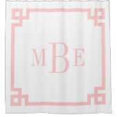Rideaux De Douche Clé grecque rose et blanc | Monogrammé (Devant)