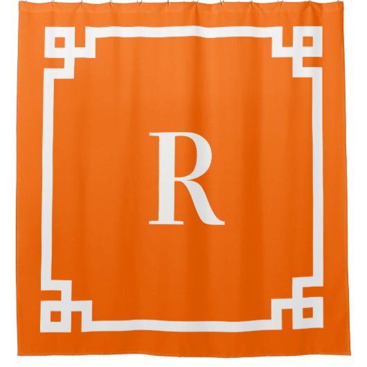 Rideaux De Douche Clé grecque simple monogramme blanc et orange vif (Devant)