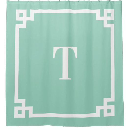 Rideaux De Douche Clé grecque simple monogramme blanc et sarcelle cl (Devant)