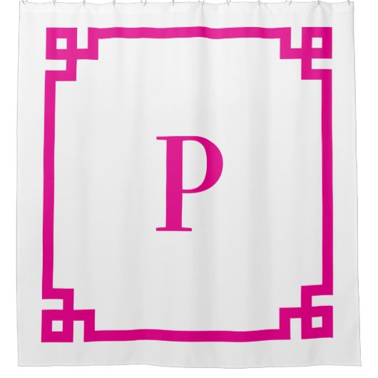 Rideaux De Douche Clé grecque simple monogramme rose chaud (Devant)