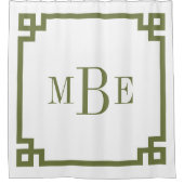 Rideaux De Douche Clé grecque vert olive et blanc | Monogrammé (Devant)