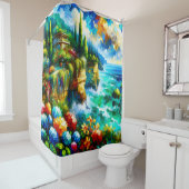 Rideaux De Douche "Cliffside côtière aux fleurs vibrantes" (En situation)