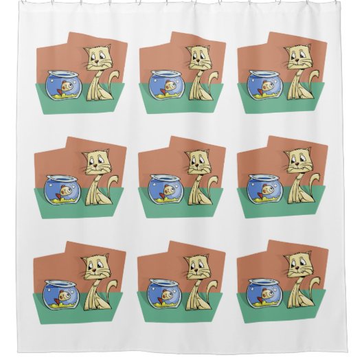 Rideaux De Douche Clipart de chat et de poisson (Devant)