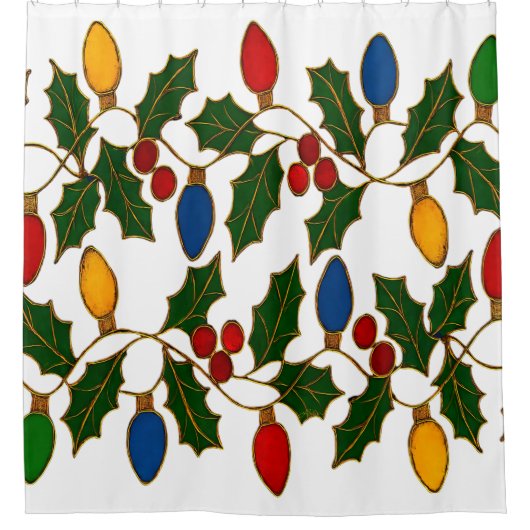 Rideaux De Douche Cloisonne Art Christmas Lights and Holly (Devant)