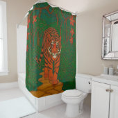 Rideaux De Douche Cloisonne Art Tiger on the Jungle Path (En situation)