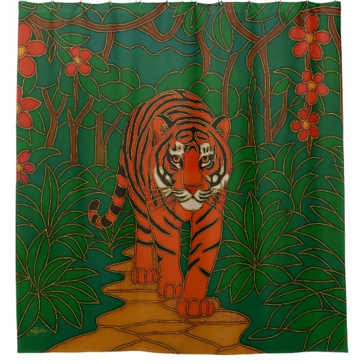 Rideaux De Douche Cloisonne Art Tiger on the Jungle Path (Devant)