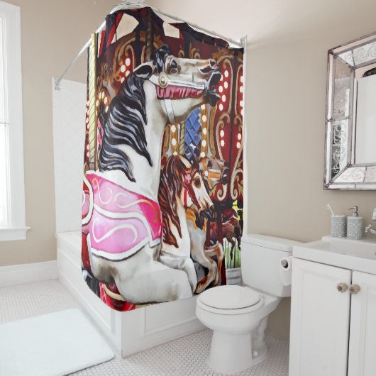 Rideaux De Douche Closeuse à trois chevaux-carrousel (En situation)