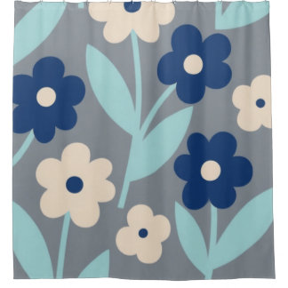 Rideaux De Douche Coastal Calm Florals | Indigo & Turquoise pattern