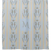 Rideaux De Douche Coastal Seahorse Cameo Blue Cream Strip Monogram (Devant)
