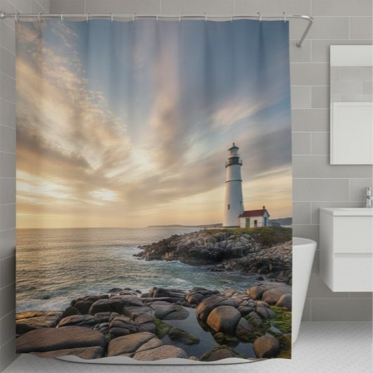 Rideaux De Douche Coastal Serenity Lighthouse Shower Curtain