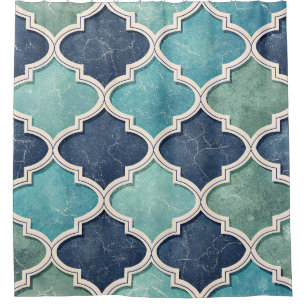 Rideaux De Douche Cobalt et sarcelle Quatrefoil - Mosaïque méditerra