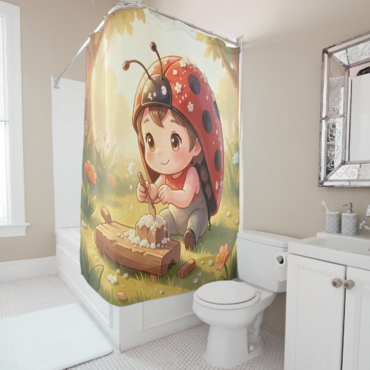 Rideaux De Douche Coccinelle et le royaume de nectar caché (En situation)
