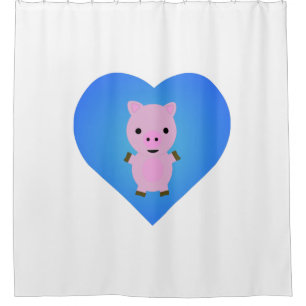 Rideaux De Douche Cochon adorable avec un cœur bleu en arrière-plan