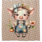 Rideaux De Douche Cochon fermier mignon dans les salons avec fleurs (Devant)