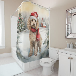 Rideaux De Douche Cockapoo Dog in Snow Christmas
