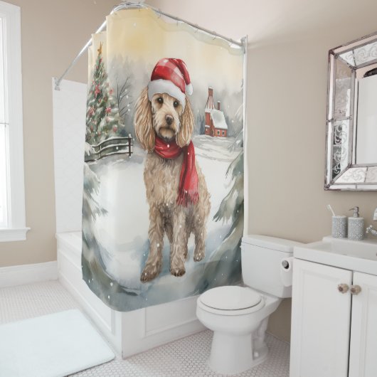Rideaux De Douche Cockapoo Dog in Snow Christmas (En situation)