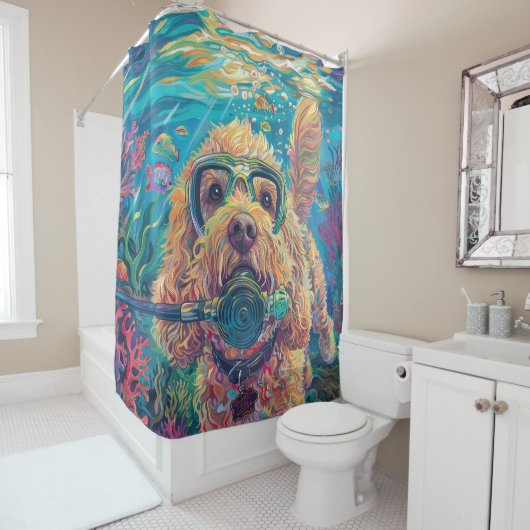 Rideaux De Douche Cockapoo plongée sous-marine sous l'eau (En situation)