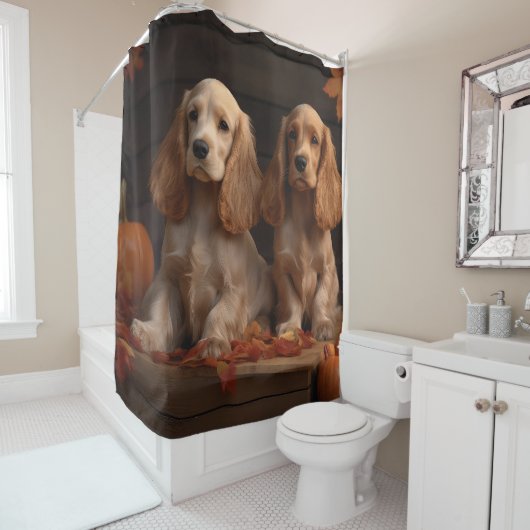 Rideaux De Douche Cocker Spaniel chiot Automne Délice Citrouille (En situation)