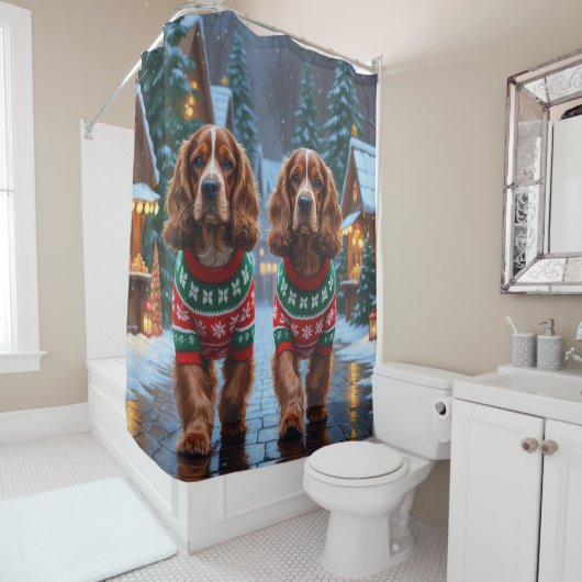 Rideaux De Douche Cocker Spaniel Dogs Christmas Snow Holiday (En situation)