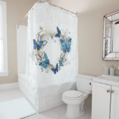 Rideaux De Douche Coeur bijoux avec papillons Morpho (En situation)