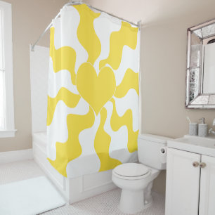 Rideaux De Douche Coeur - Citron jaune et blanc