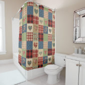 Rideaux De Douche Cœur de patchwork de quilt de campagne Rouge Bleu (En situation)