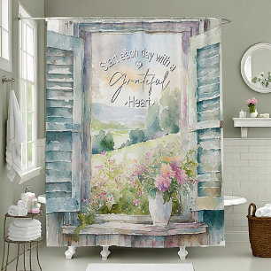Rideaux De Douche Cœur reconnaissant aquarelle florale fenêtre