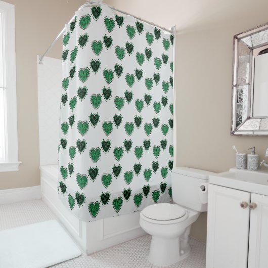 Rideaux De Douche Coeurs à fleurs vertes (En situation)