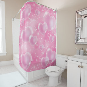 Rideaux De Douche Cœurs Bulles Roses Style Mignon Fille Années 90