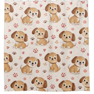 Rideaux De Douche Cœurs de chiot mignons motif aquarelle (1)