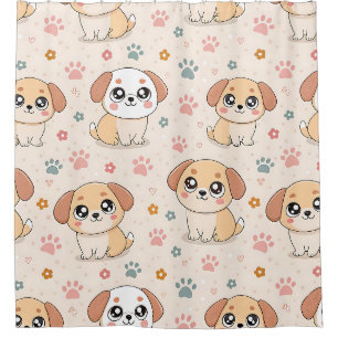 Rideaux De Douche Cœurs de chiot mignons motif aquarelle (6)