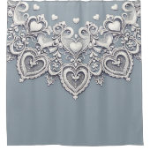 Rideaux De Douche Coeurs de dentelle blanche Charme romantique Bleu  (Devant)