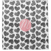 Rideaux De Douche Coeurs de Doodle Noir et Blanc modernes Monogramme (Devant)