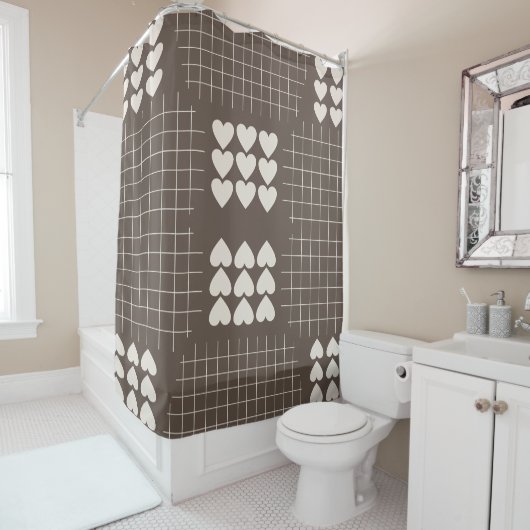 Rideaux De Douche Coeurs de grille Brown (En situation)
