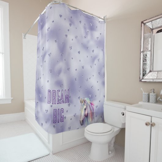 Rideaux De Douche Coeurs de Parties scintillant de licorne violette (En situation)